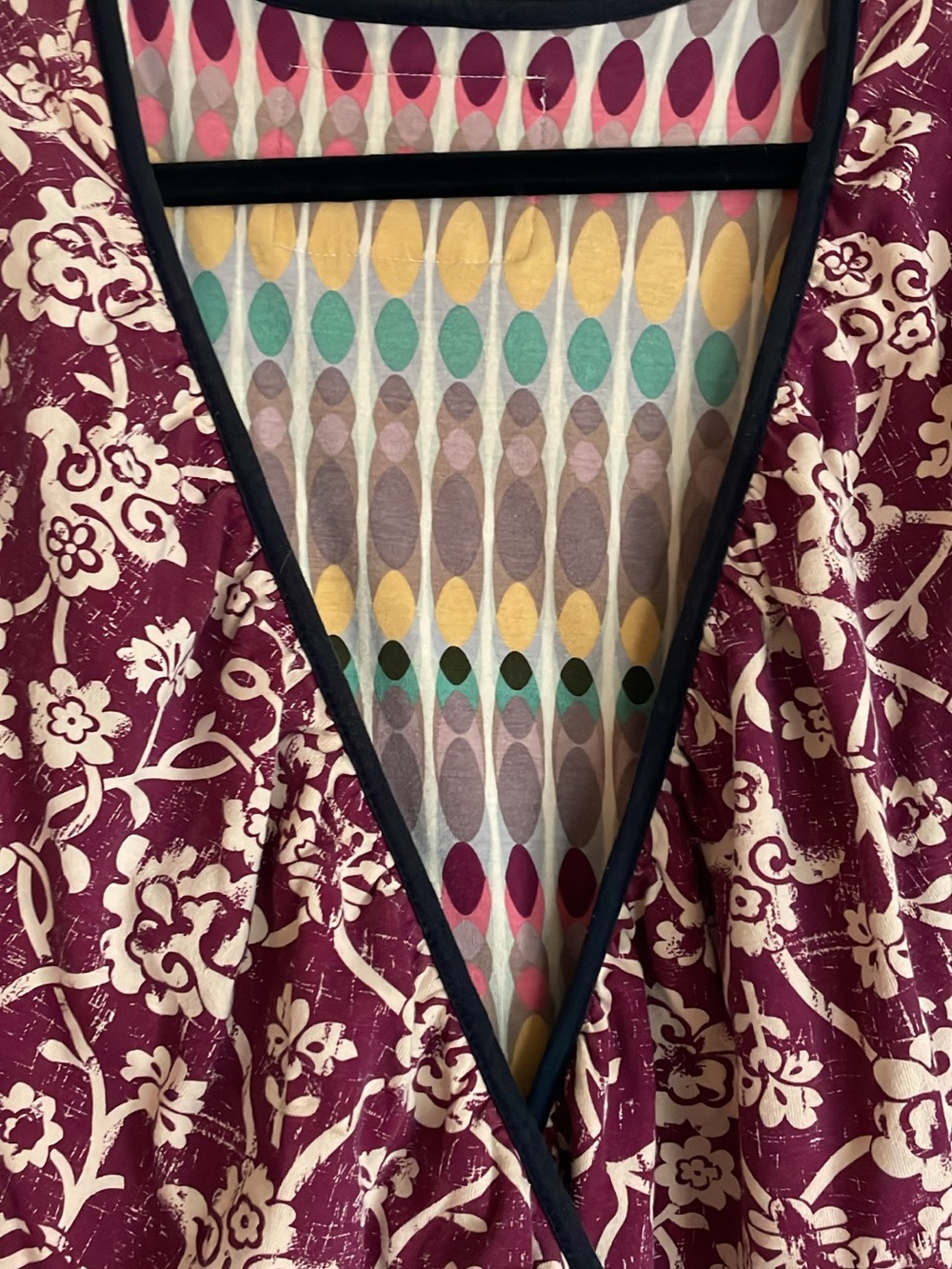 Effie's Heart Burgundy and Cream Floral wrap Dress. 2 Prints - Picture 2 of 8